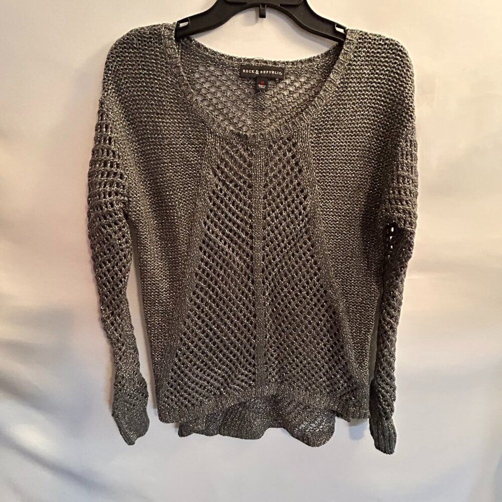 Rock & Republic Open Knit Metallic Sweater Silver